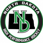ND logo showing North Dakota at the top and high-performance hockey at the bottom part